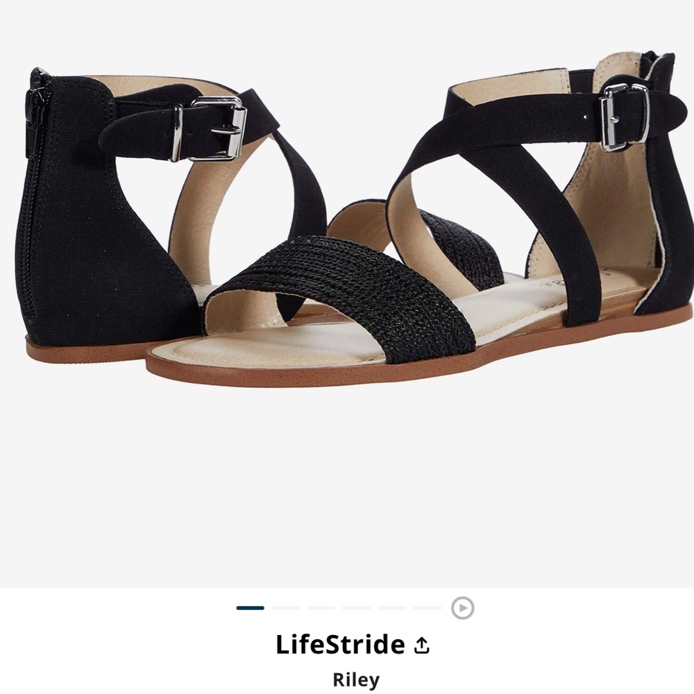 LifeStride Black Ankle Strap Sandals Size 8 Wide NEW IN BOX!